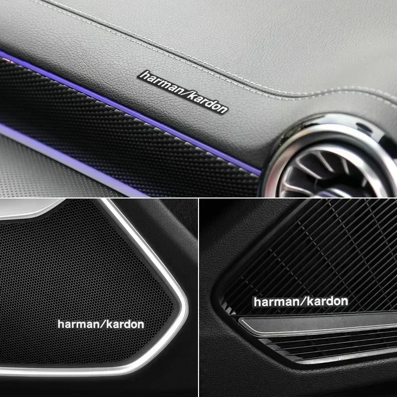 Pegatinas de Audio de coche Harman/Kardon de aluminio para BMW E39 E36 F30 E46 E90 E60 F10 F20 X5 E70 E53 E30 E92 E87 X3 E83 F25 X6 E71 F11 M