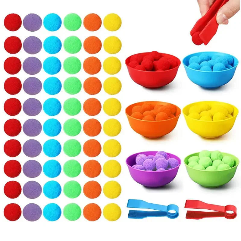 Set di conteggio arcobaleno: giocattoli per smistare pompon con ciotole e pinzette per bambini, abilità motorie fini che imparano il giocattolo matematico Montessori