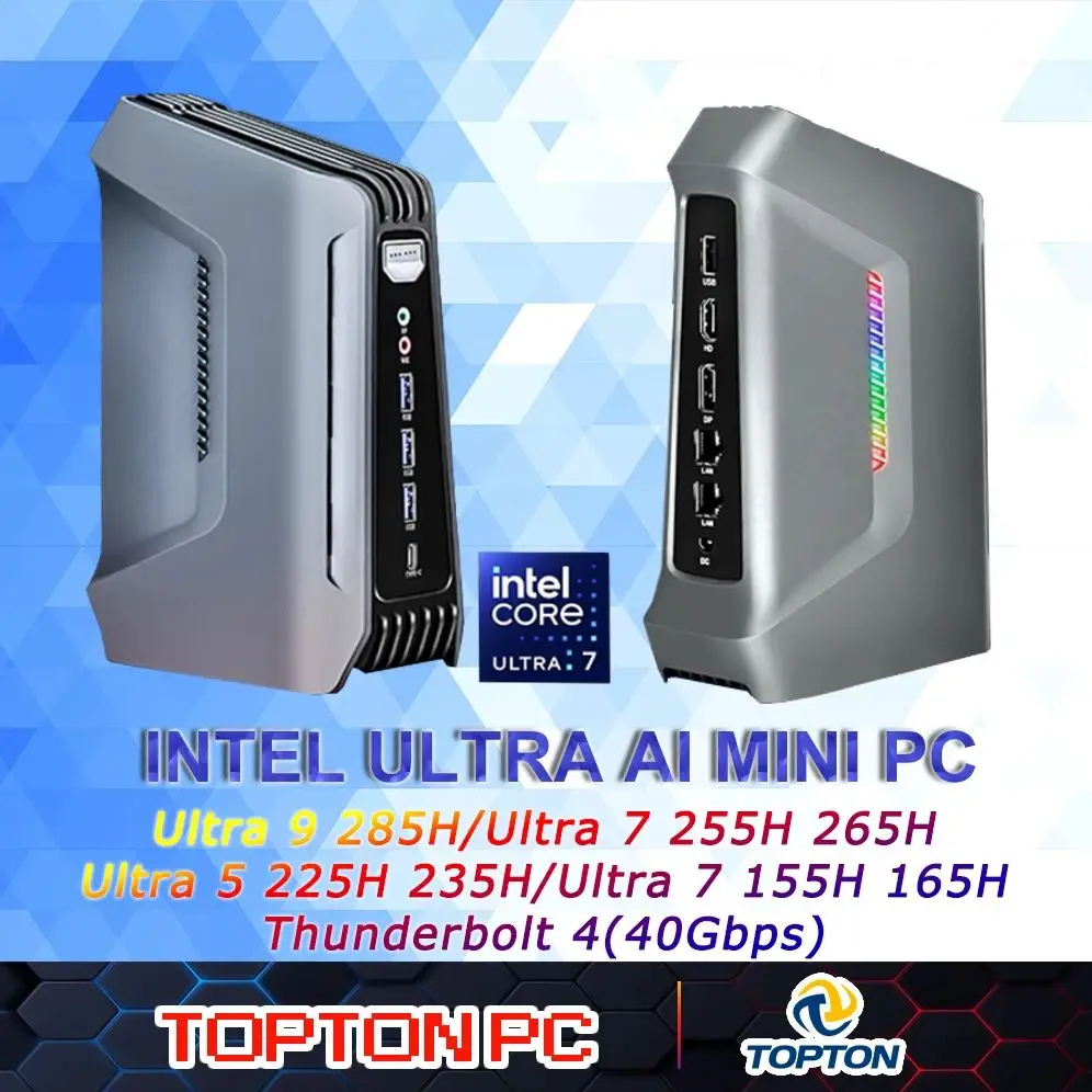 Minikomputer AI Performance Intel Core Ultra 9 285H (do 5,4 GHz) 7 255H Thunderbolt 4/HDMI/DP Mikro komputer stacjonarny do pracy/gier