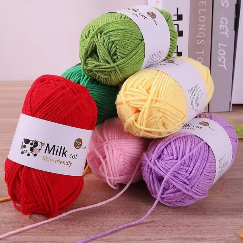 Bola artesanal do fio do leite, camisola tecida DIY, chapéu da flor e lenço, fio grosso médio, 5 vertentes, 150g