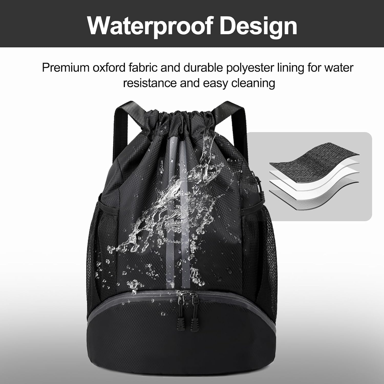 Sports Drawstring Backpack Bag with Shoes Compartment Wet Proof Pocket for Women Men Large Capacity String Swim Gym Sackpack Bag
