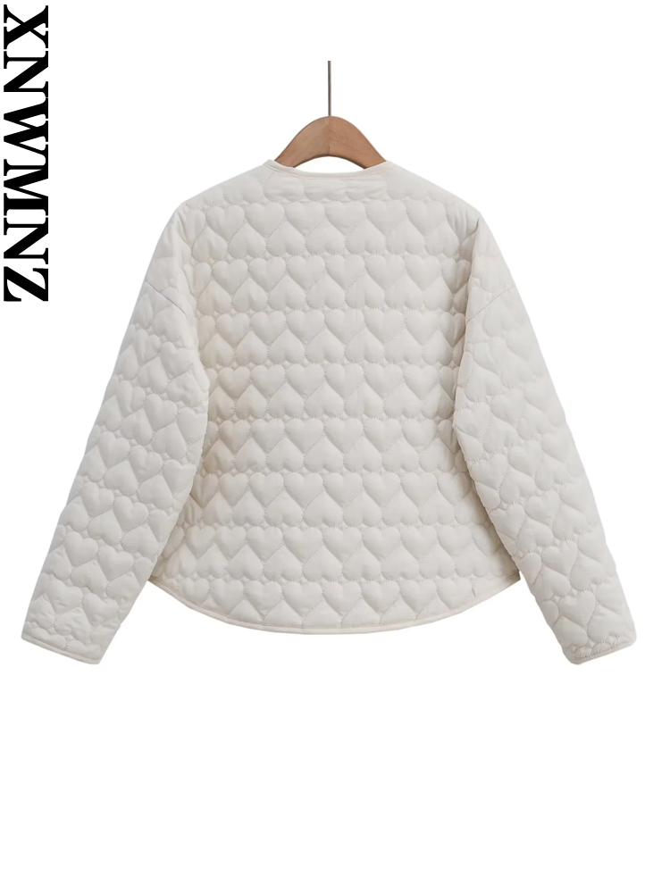 XNWMNZ-Chaqueta acolchada con corazón para mujer, moda Otoño/Invierno 2023, cuello redondo, manga larga, bolsillo, abrigo femenino versátil