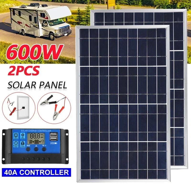 Kit de Panel Solar de 300W/600W, generador Solar de célula Solar recargable portátil para exteriores, energía USB policristalina de 12V