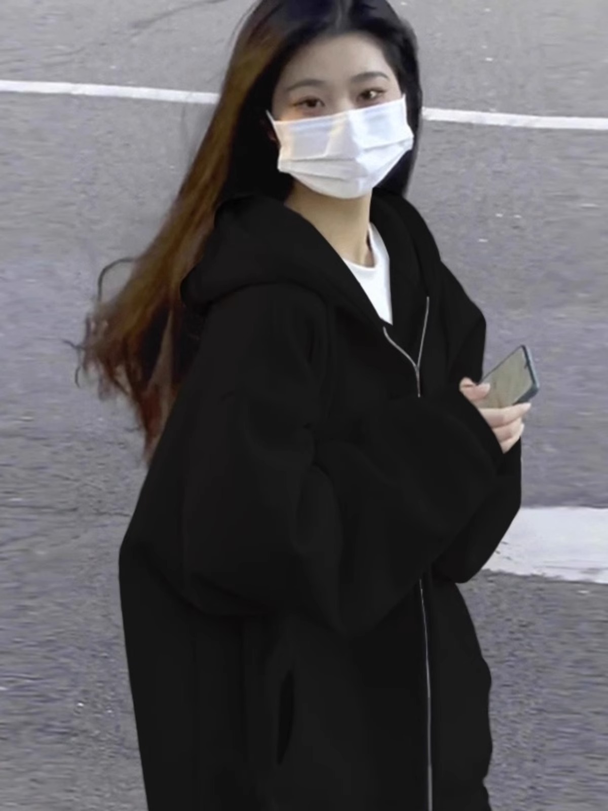 Oversize Hoodie Women's Fleece Lined Korean Sle Simple Color Solid Pure Color Open Cardigan Jacket Long Sleeve Zipper