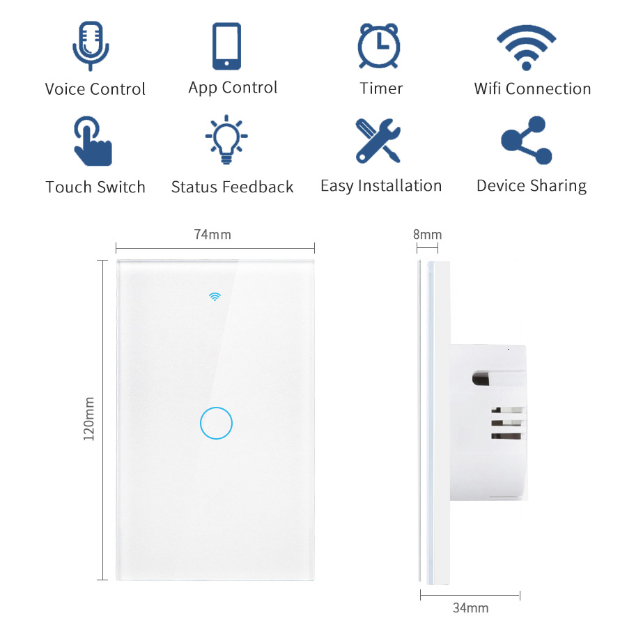 Tuya WiFi Smart Light Switch US 120 Type Wireless Wall Touch Panel 1/2/3/4 Gang Support Alexa Google Home Smart Life