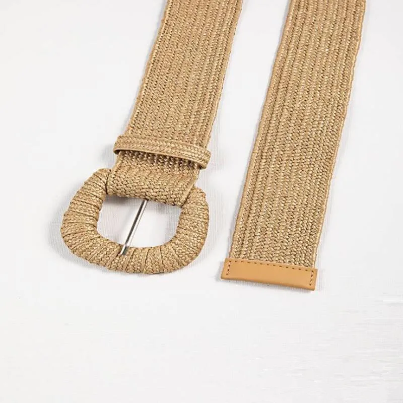 Mới Retro Nữ Mùa Hè Pin Khóa Thắt Lưng Thời Trang Nữ Đầm Rộng Thắt Lưng Thiết Kế Dệt Thun PP Rơm Cỏ Bé Gái Dây Thắt Lưng