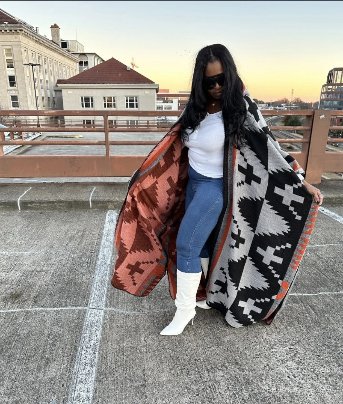 African Women's New Stylish Printed Long Warm Cardigans Plus Size African Blogger Rich Lady Loose Open Front Kimonos With Caps