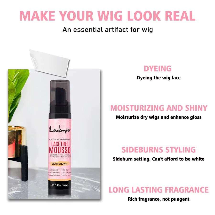 LOCKMIO 천연 레이스 틴트 스프레이 염색 폼 무스 여성용 100ML 가발 메쉬 스킨 피팅 보이지 않는 착색제 코스프레 가발 염료 안개