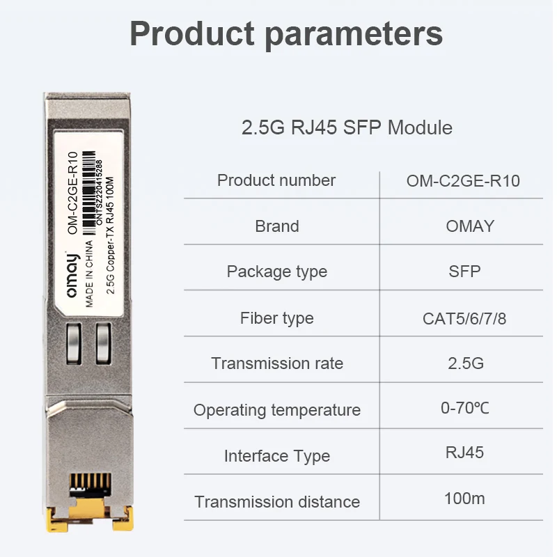 Медный модуль SFP 2,5G 10G RJ45 2,5GBase-Tx Ethernet, оптоволоконный FTTH, совместимый с коммутатором Cisco/Mikrotik, 100 м