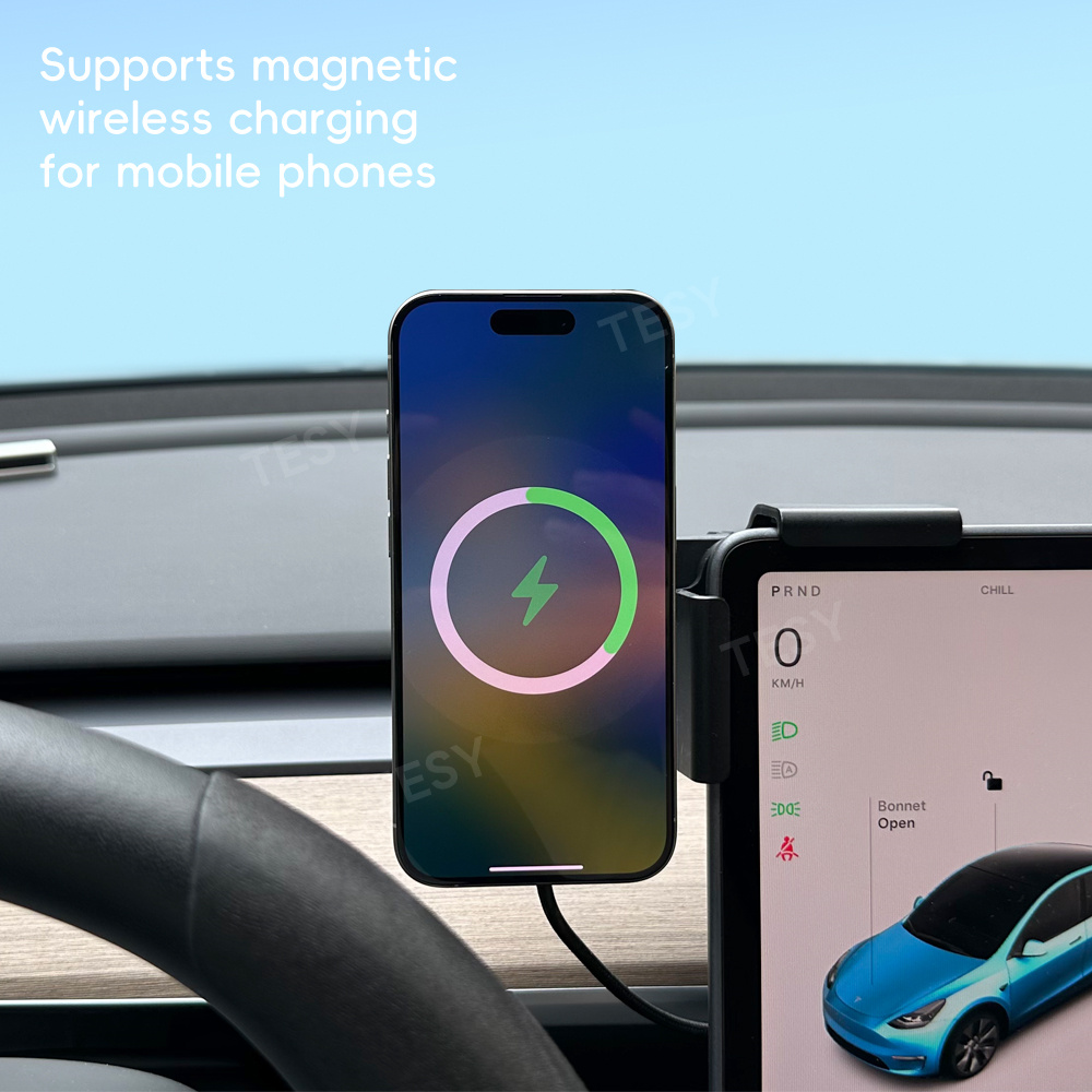 Soporte de montaje para teléfono de coche, cargador inalámbrico Magsafe magnético de 15W para Tesla Model Y Launch 2025-2020 Model 3 HIGHLAND 2024-2017 BYD
