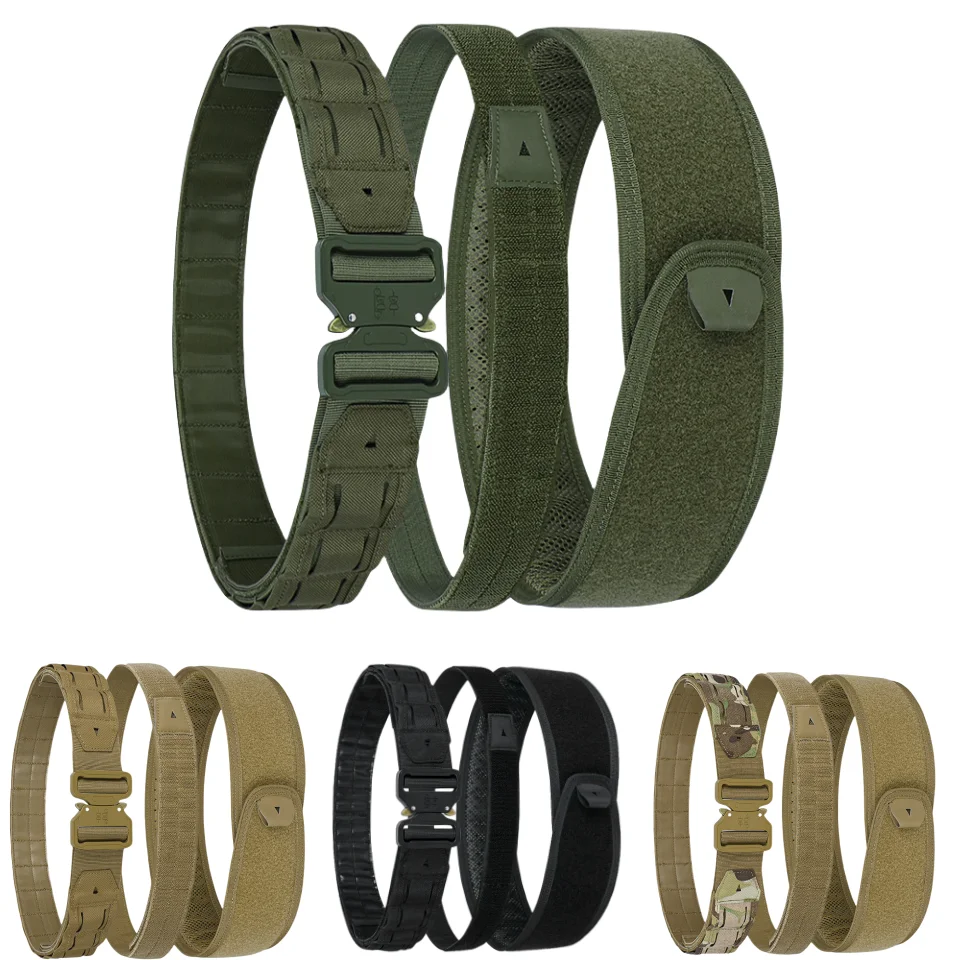 Cintura tattica 3 IN 1 con fibbia a sgancio rapido con taglio laser Cintura da combattimento MOLLE con cintura interna e cuscinetto di supporto per la schiena