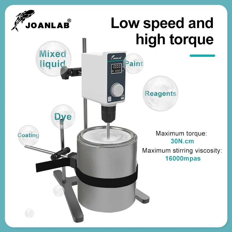 JOANLAB Agitatore elettrico da laboratorio Display digitale Agitatore sopraelevato Miscelatore Attrezzatura da laboratorio 20L 1500 giri/min
