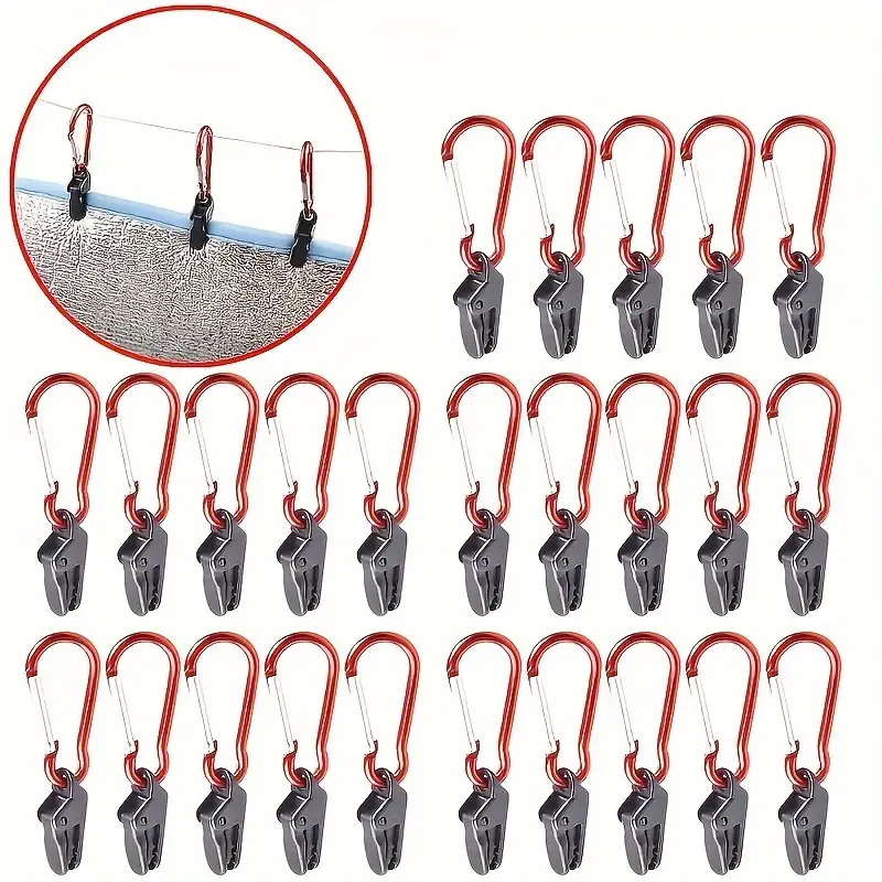 20pcs Tarp Clips, Windproof Clips With Carabiner, Awning Clamp Set, For Awning Outdoor Camping Caravan Canopy Tent