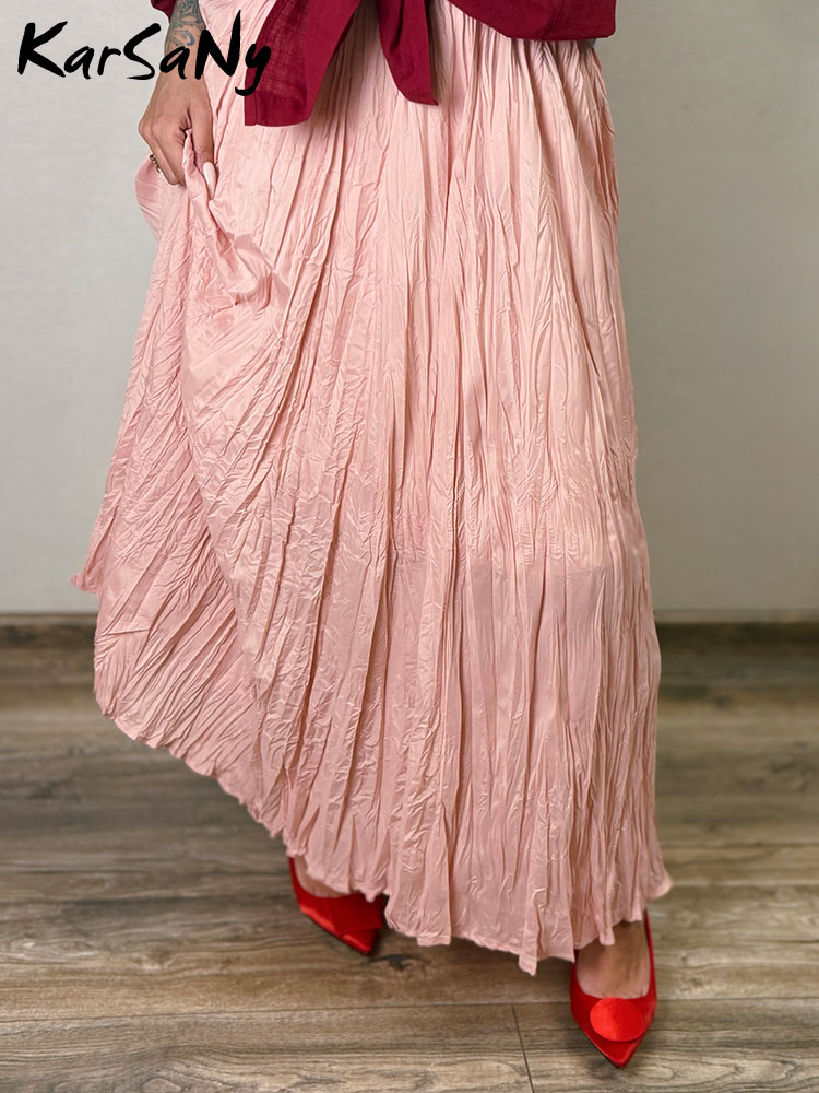 KarSaNy Gonne lunghe a pieghe per donna Vita alta Orlo largo Gonna verde Estate Donna A Line Maxi Gonne per donna 2025 Lunga