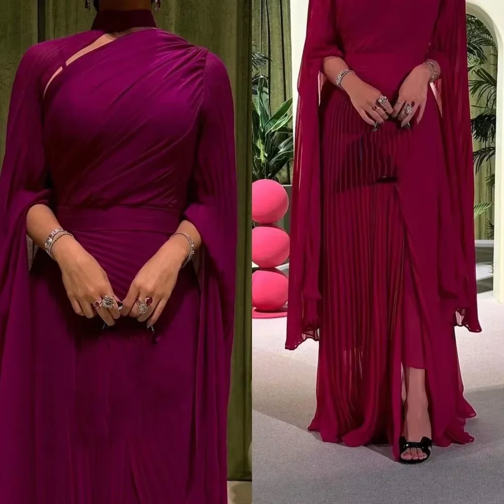 Personalizado clássico estilo moderno formal noite gola alta a linha drapeados vestidos de festa sob medida