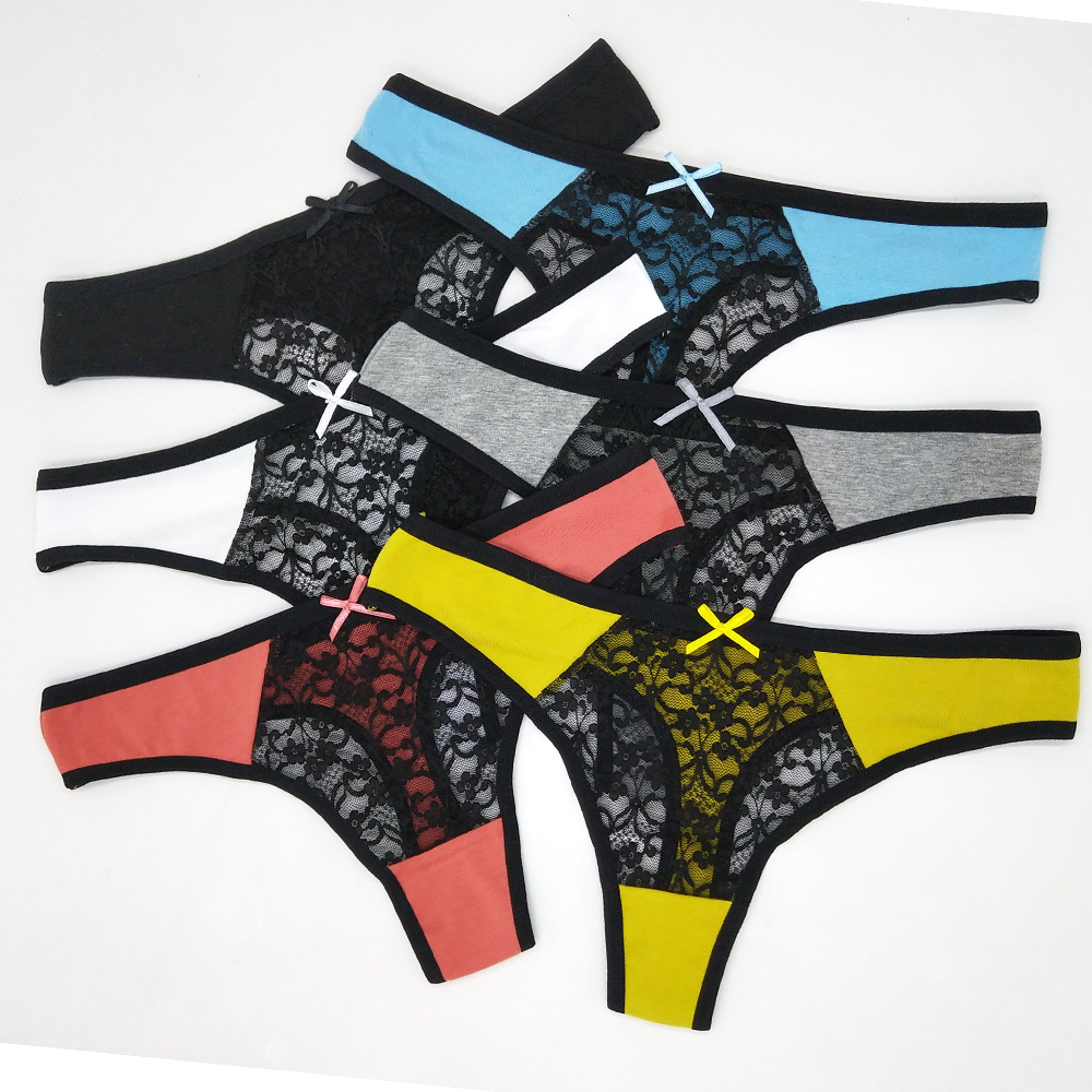 Celana dalam renda seksi wanita, dalaman Thong rongga pinggang rendah bernafas, G String menggoda ukuran besar