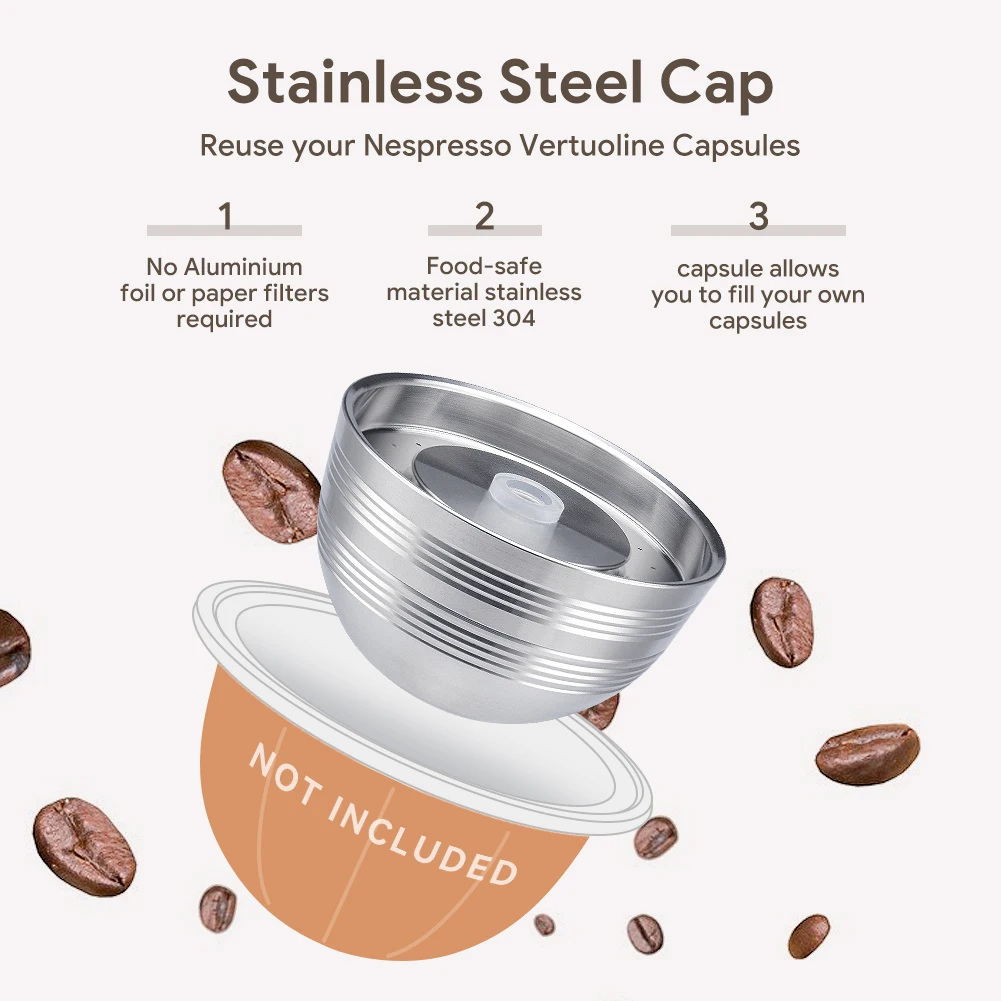 Многоразовые кофейные капсулы только для Nespresso Vertuoline Next, кофемашина из нержавеющей стали, флитерные капсулы для кофе для Vertuo Next