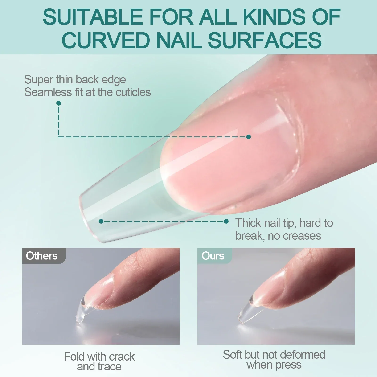 Nailpop 120 unids/caja Gel X puntas de uñas forma media corta almendra/cuadrado/puntas de uñas de Gel suave uñas postizas remojar extensiones de uñas fáciles