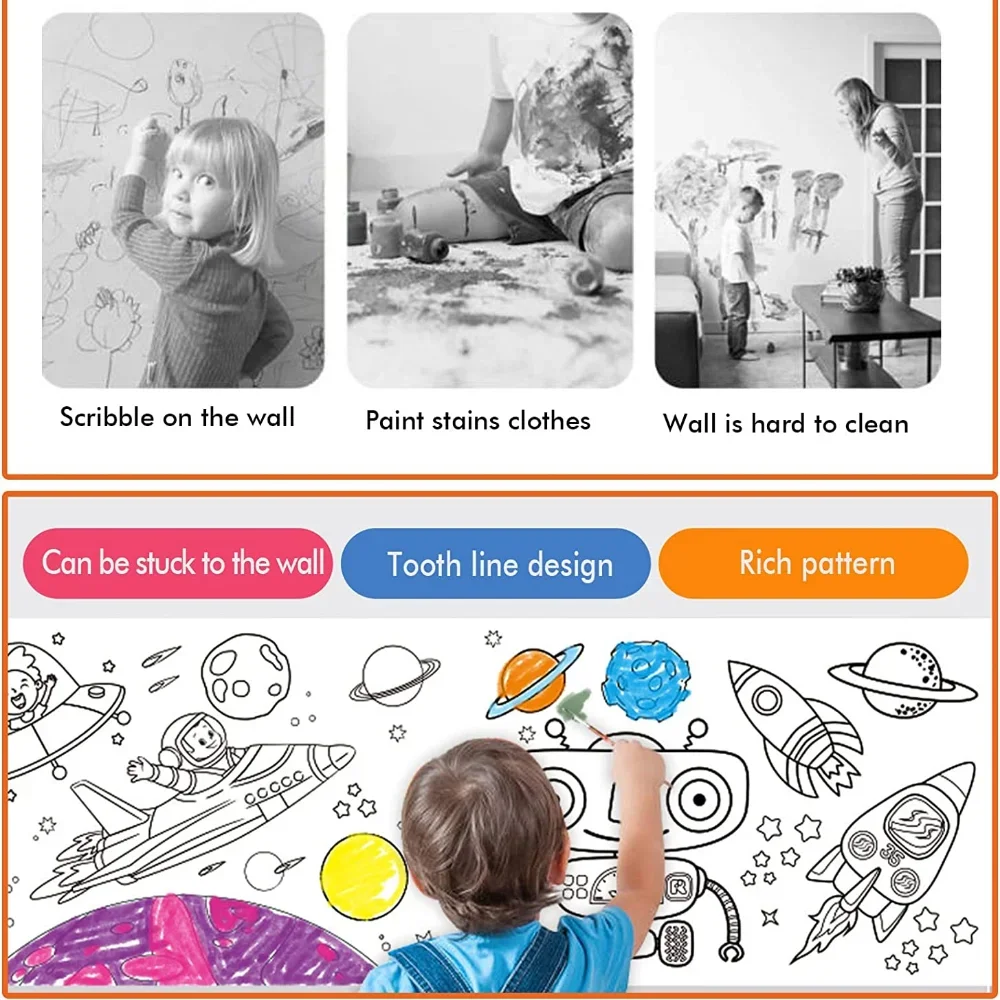 Rotolo da disegno per bambini Rotolo appiccicoso per graffiti Pittura fai-da-te Carta da riempimento a colori Carte da colorare per bambini Giocattoli educativi Regali