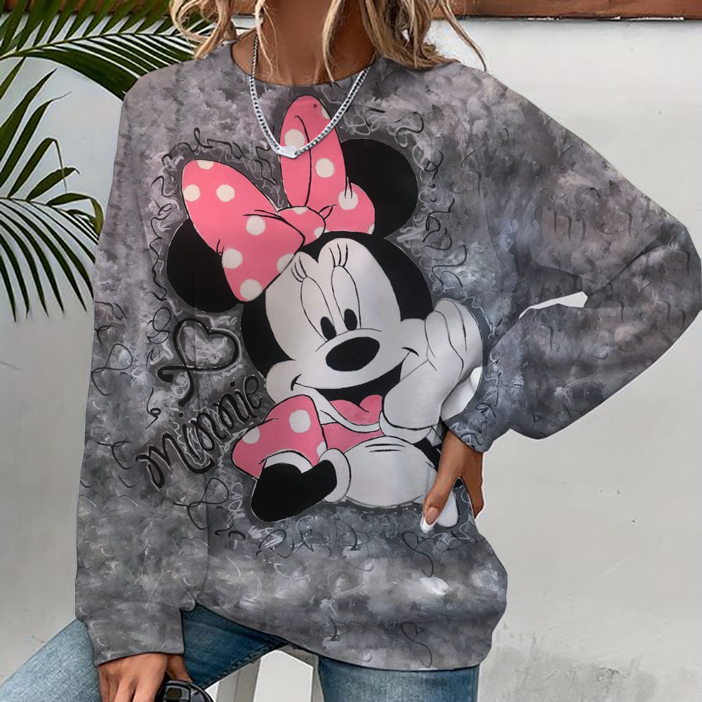 Ropa deportiva informal urbana para mujer con capucha con estampado de dibujos animados de Mickey Mouse, suéter suelto y suave, sudadera de lana con cuello redondo