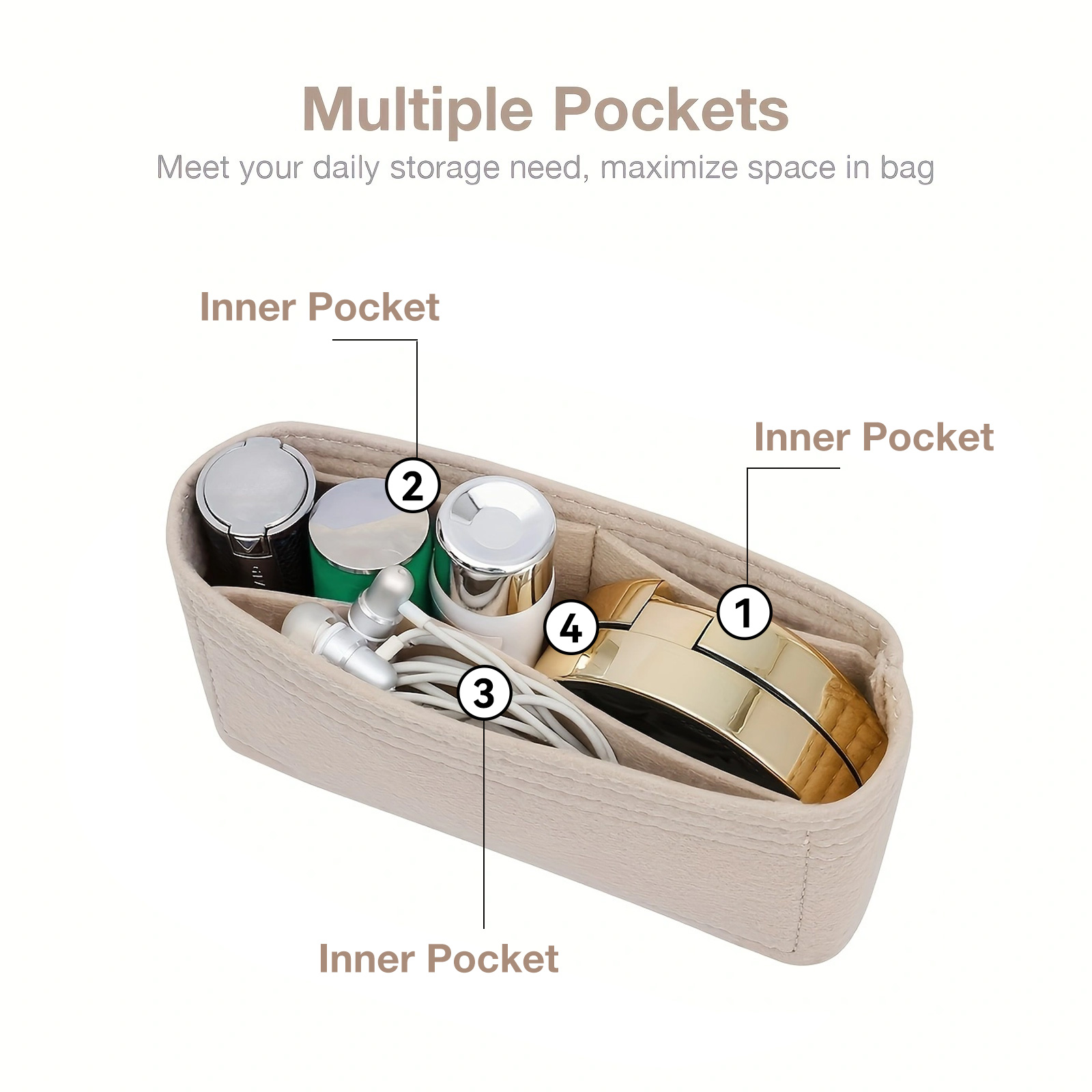 Portable Soft Felt Insert Bag Handbag Insert Bag Women's Travel Bag Insert Liner Brand Purse Organizer Pouch Makeup Organizers