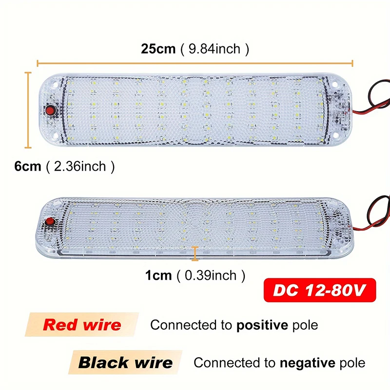12V-80V 72LED wewnętrzna lampka światło listwa pasek z przełącznikiem lampka wewnętrzna samochodowa LED oświetlenie Camper Bus motorówka oświetlenie dachowe
