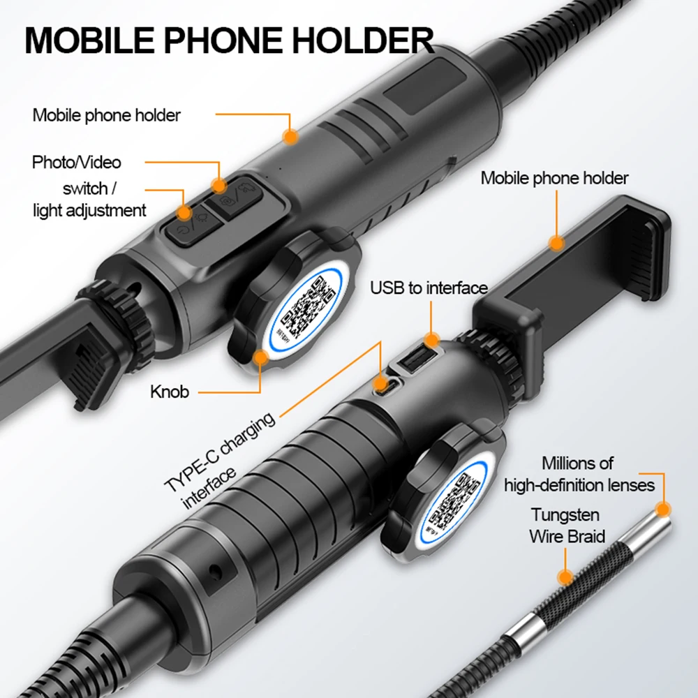 360 ° Rotatie Industriële Endoscoop Camera Met Licht Hd Articuleren Borescope Camera Auto Endoscoop Voor Ios Android
