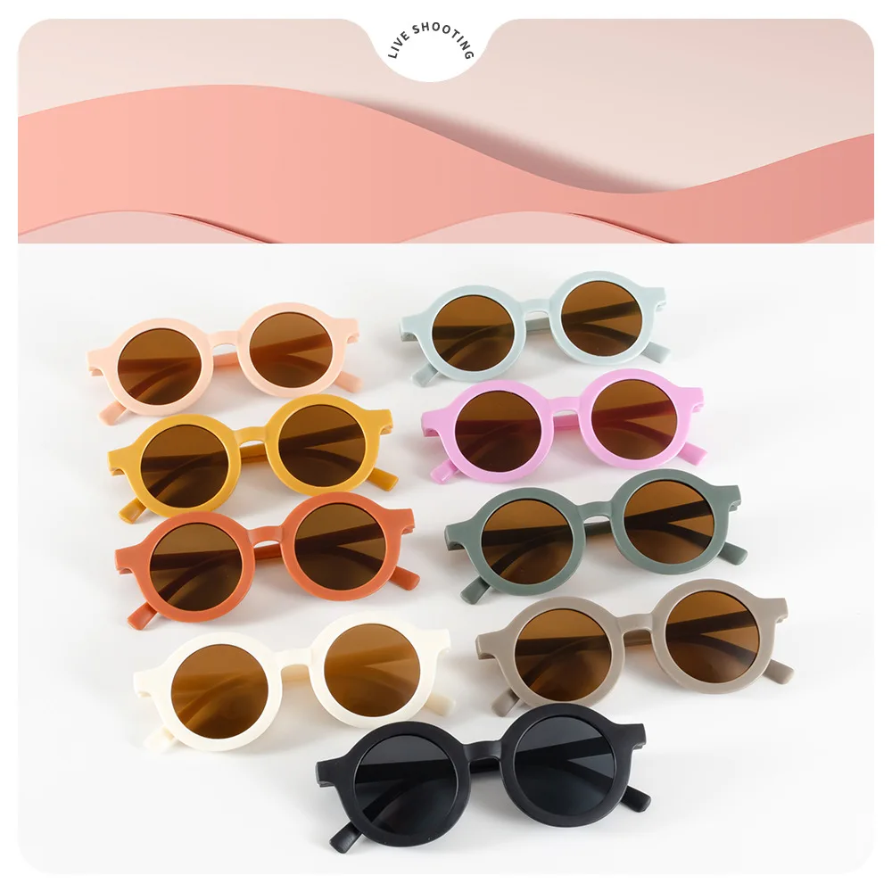 Óculos de sol infantil com armação redonda, proteção solar, acessórios de fotografia, bebê de 1 a 7 anos, estilo inset