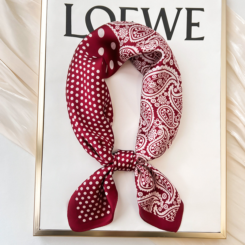 Luxo polka dot seda lenço quadrado feminino hijab faixas de cabelo lenço feminino cetim xale fita bandana moda envolve bandana
