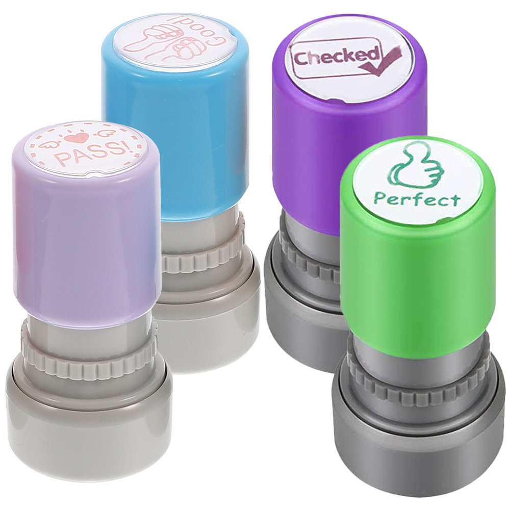 4 Stück einfache „Moedig Cartoon“-Kapitel-Grundschul-Stempel für Kinder, Präsentation, Kunststoff, Whiteboard, Schüler