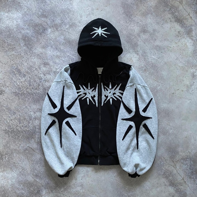 Y2K 빈티지 지퍼 업 까마귀 하라주쿠 패치 워크 고딕 streetwear 힙합 대형 까마귀 남성 여성 운동복 패션 캐주얼상의