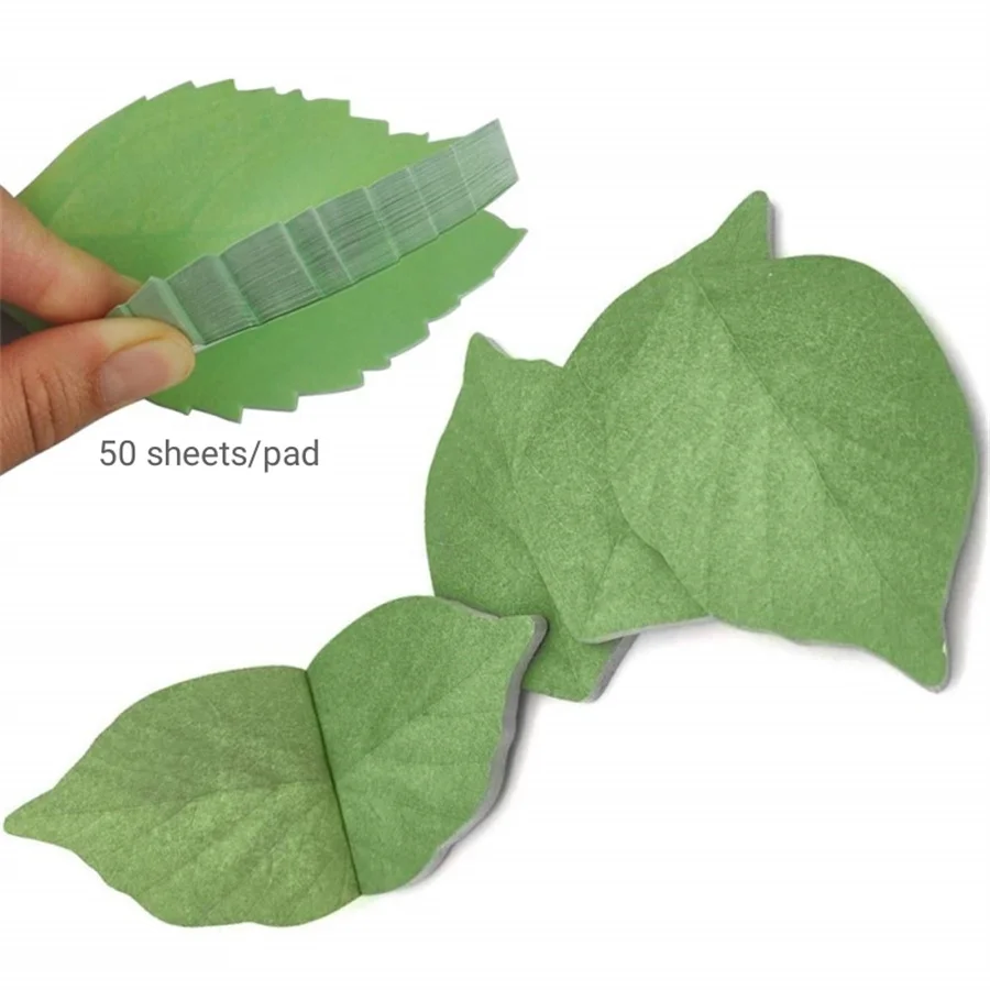 50 Sheets/Pad Creative Green Leaf Shaped Sticky Notepad, Photo Wall Refrigerator Decoration Sticker, Novelty Memo Note Pad for H