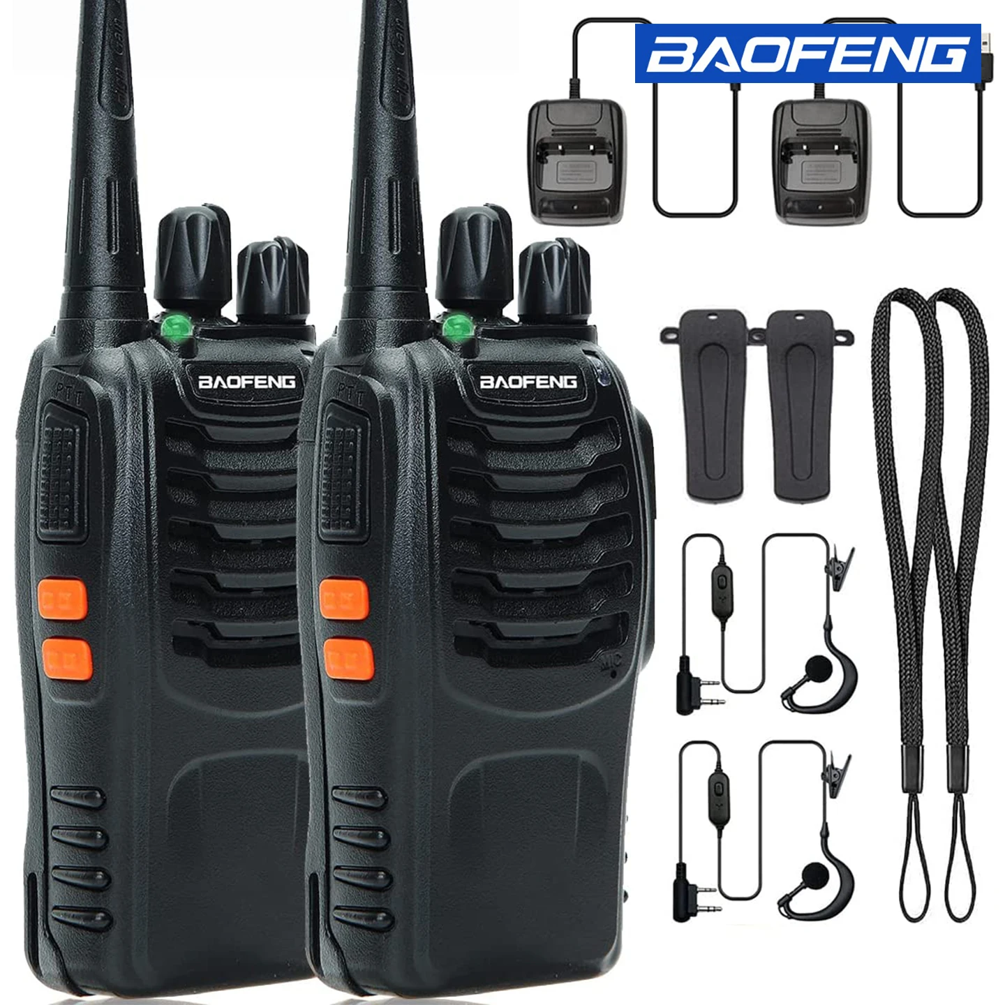 Baofeng BF-888S Walkie Talkie Set (paquete de 2) - UHF, batería recargable de largo alcance, ABS duradero - Idea para actividades al aire libre
