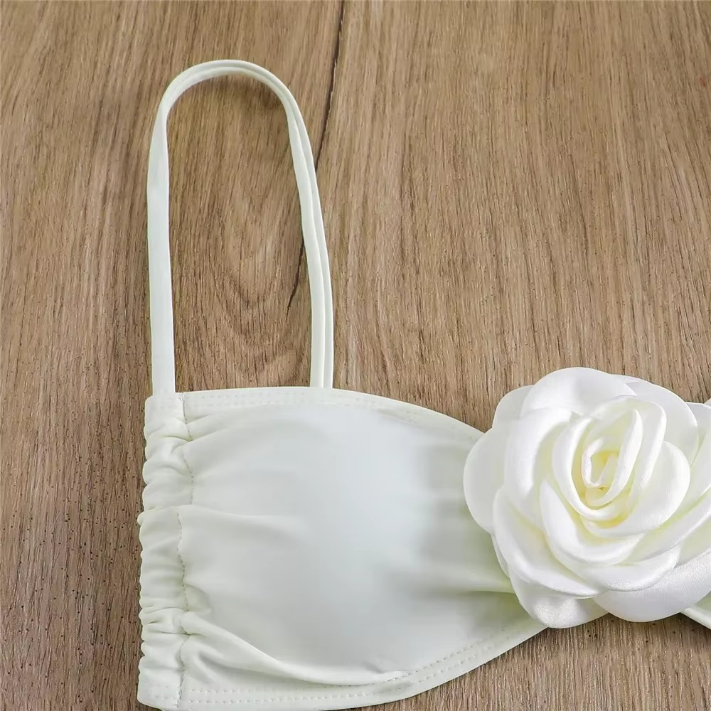 Zweiteiliger Bikini-Badeanzug mit 3D-Blumen für Damen, 2025, neue Schnür-Bademode, weiblich, separater Bandeau-Biquini-Strand-Badeanzug