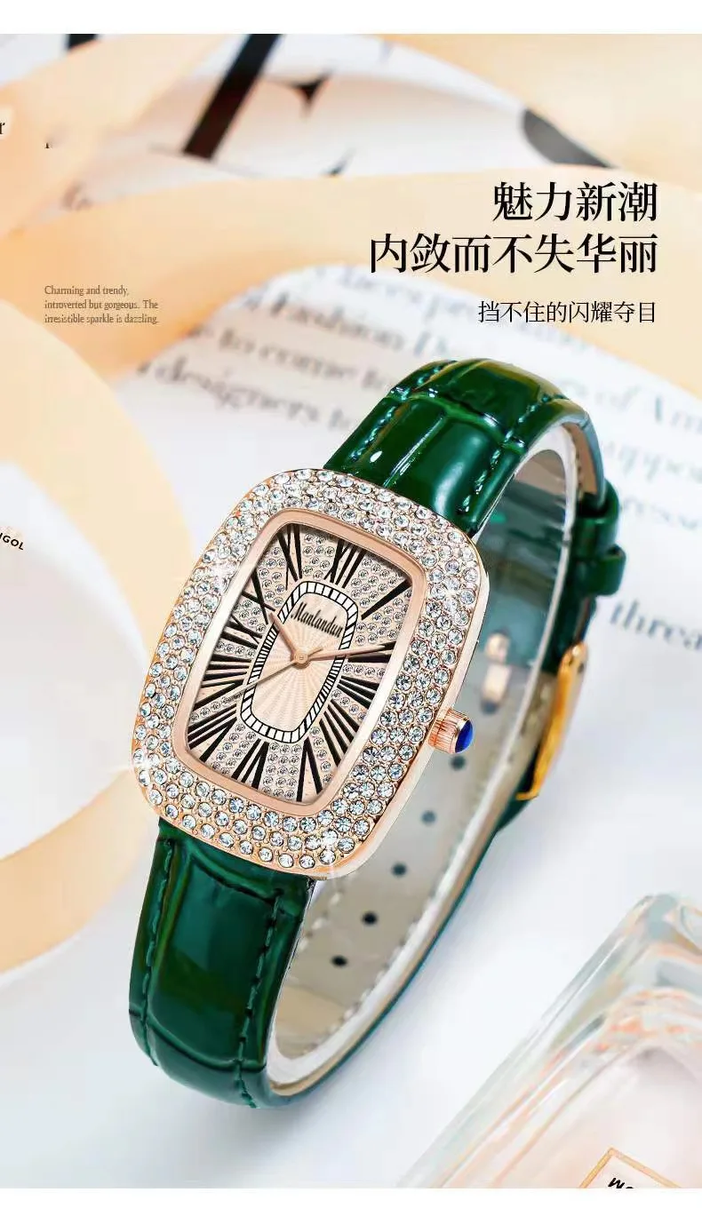 WOKAI 高品質ファッション高級フルダイヤモンド鳩の卵ダイヤモンドレディクォーツベルト腕時計女子学生プロム時計ヴィンテージ