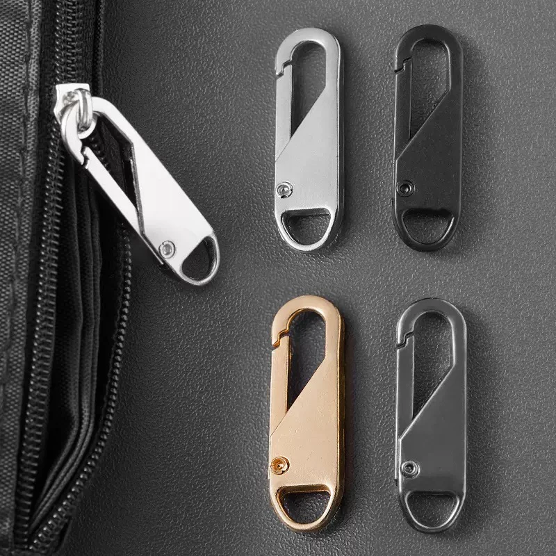 5Pcs Shiny Metallic Zipper Pull Repair Kit, Quick Install Spring Loaded Slider Replacement Tab for Bag Luggage Suitcase Universa