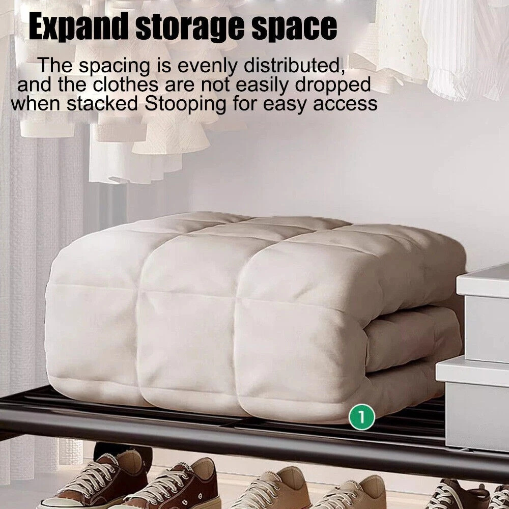 Clothes Rack Heavy Duty Coat Shelf Double-Rod Hats Clothes Rack With Hooks Hanging Clothe Organizer Floor Hangers Organizer