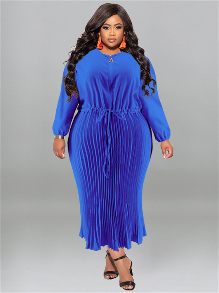 Wmstar Plus Größe Frauen Kleid O Hals Mode Hohe Taille Bandage Elegante Langarm Herbst Maxi Kleider Großhandel Dropshipping