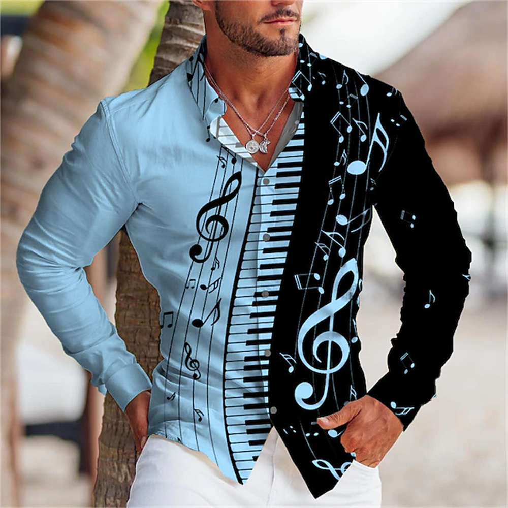 Stampa grafica di camicie da uomo nell'estate 2023 Camicia con bottoni a maniche lunghe con bottoni musicali, design di abbigliamento comodo S-6XL