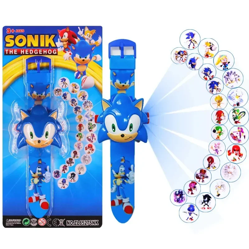 Sonic The Hedgehog Cartoon 24 Pattern 3D Projection Watch Kids Flip Toy Watchs Anime Electronic Clock Projector Toy Birthday Gif