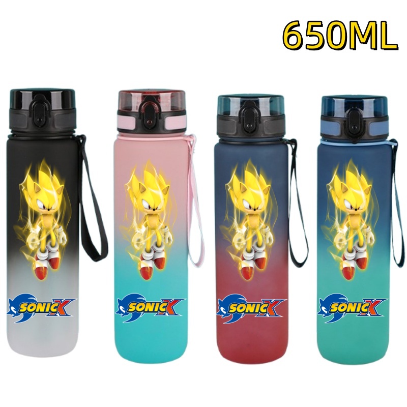 Nuevo Sonic Hedgehog deportes al aire libre 650ML gran capacidad dibujos animados portátil botella de agua de plástico taza para beber regalo de cumpleaños para estudiantes