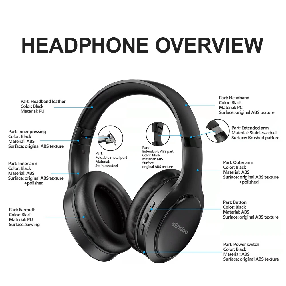 Siindoo JH-919 casque sans fil Bluetooth écouteurs stéréo pliables Super basse réduction du bruit micro pour Iphone ordinateur portable PC TV