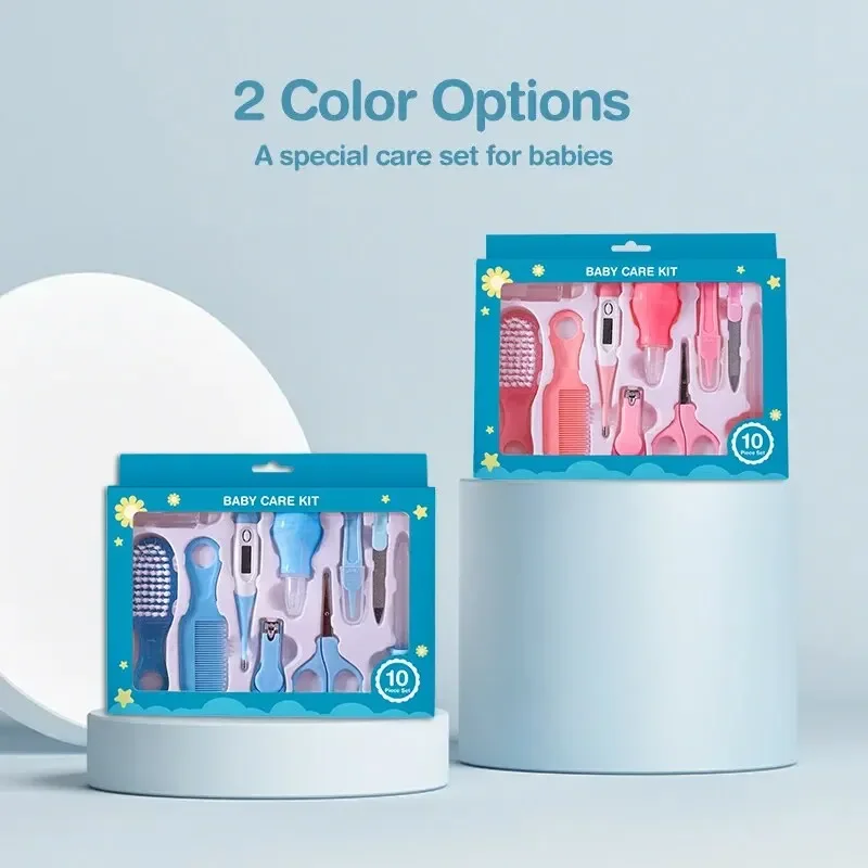 10 pçs bebê recém-nascido prego cabelo kit de cuidados diários infantil crianças aliciamento escova pente seguro cortador de unhas conjunto para o presente do bebê