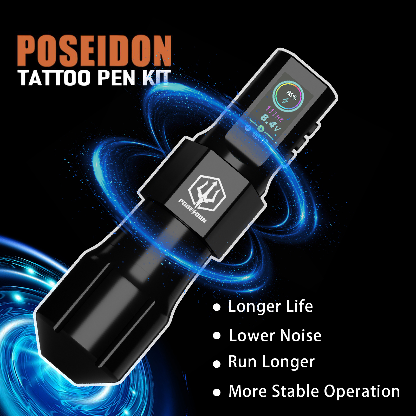 Kit de tatouage POSEIDON nouveau Kit de stylo de tatouage Cool pour maquillage Permanent Kit de Machine de tatouage alimentation de tatouage sans fil Kit de pistolet de tatouage