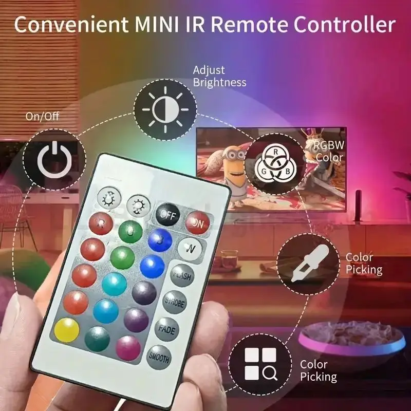 2835 5V RGB LED Strisce luminose 60 LED Nastro flessibile Nastro 24 tasti Telecomando per la decorazione del partito Computer di casa PC Retroilluminazione