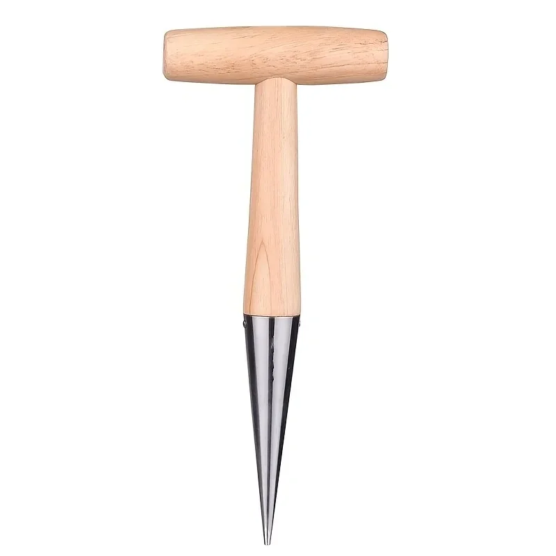 Dibber a mano in acciaio inossidabile con manico in legno per semina di semi, trapianto di piante, piantagione di bulbi