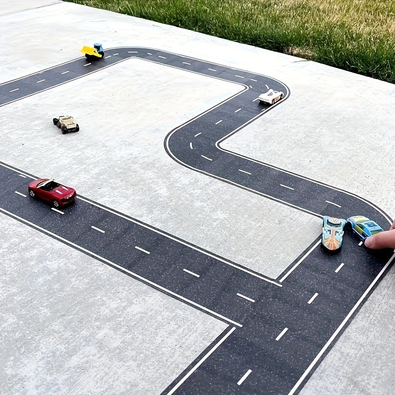 Pegatinas reutilizables de dibujos animados para pista de carretera, cinta negra para decoración de carreras de fiestas, acabado brillante prepegado, temática automática