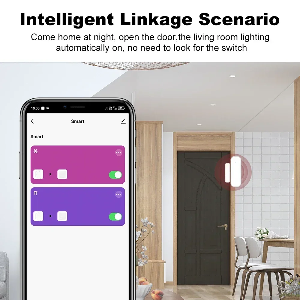 Tuya Zigbee-Sensor de puerta inteligente, detectores abiertos y cerrados, sistema de alarma de seguridad para el hogar, Control por voz a través de Alexa y Google