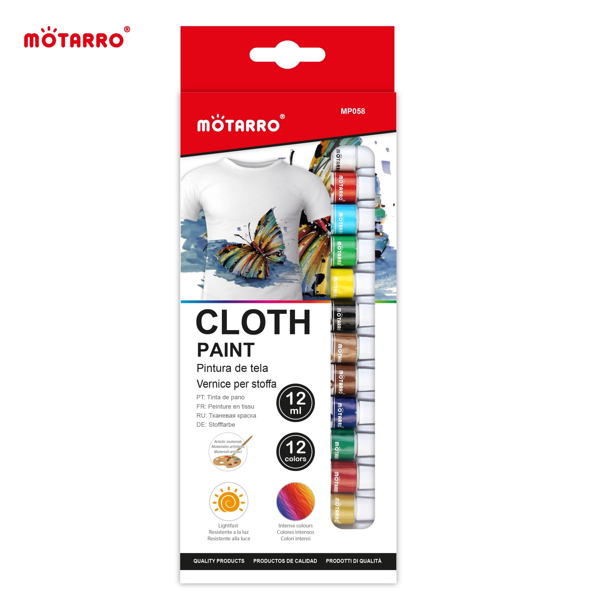 MOTARRO 12 Farben/Box Stofffarben-Set, permanente Textilfarbe, 12 ml, für Kleidung, Segeltuch, Schuhe, Malzubehör