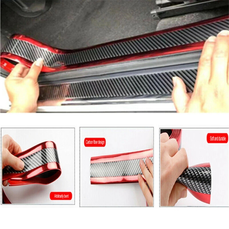 Car Door Sill Protector Rubber Strip, Adesivos de carro, Anti Scratch, Fibra De Carbono, Proteção Threshold, Bumper Film, Car Styling
